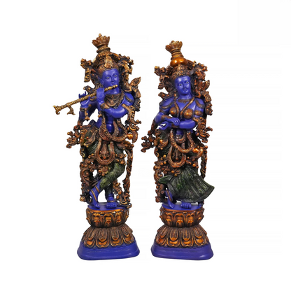 Brassaura® Brass Radha & Krishna Hand Painted Idol | Height 29 Inches