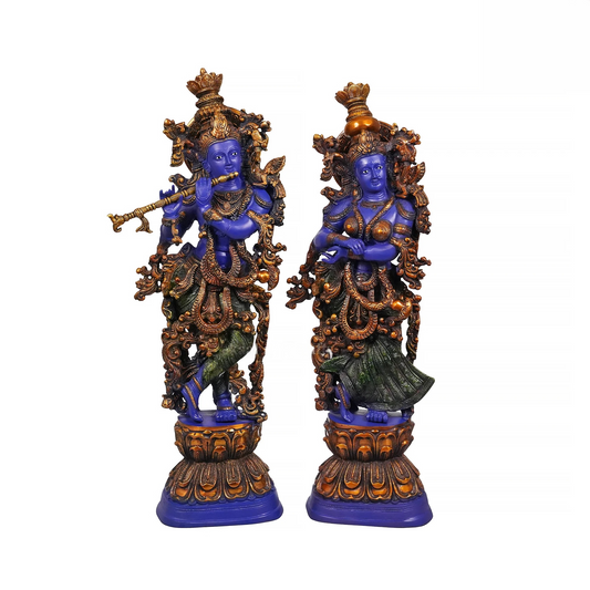 Brassaura® Brass Radha & Krishna Hand Painted Idol | Height 29 Inches