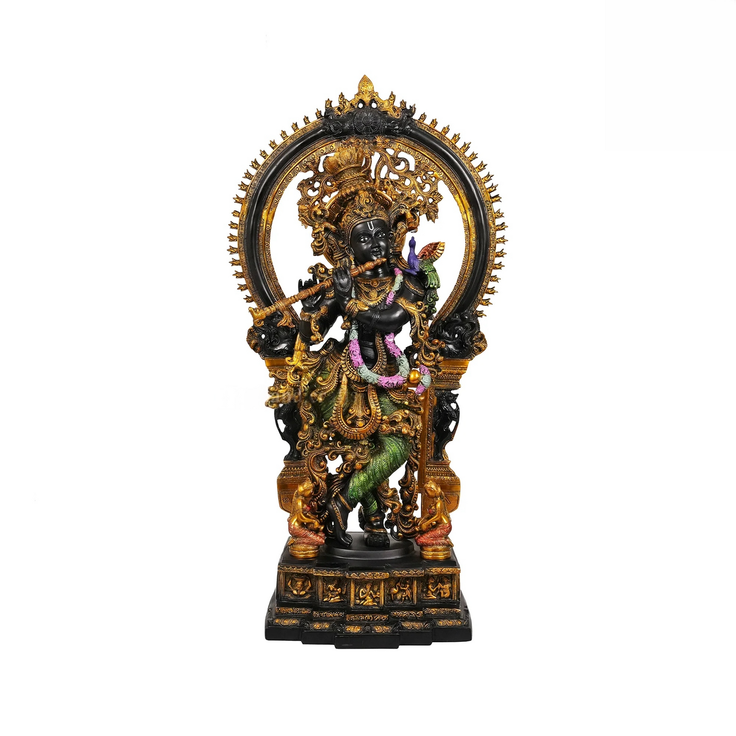 Brassaura® Brass Krishna Idol Hand Painted for Home Temple | Height 32 Inches
