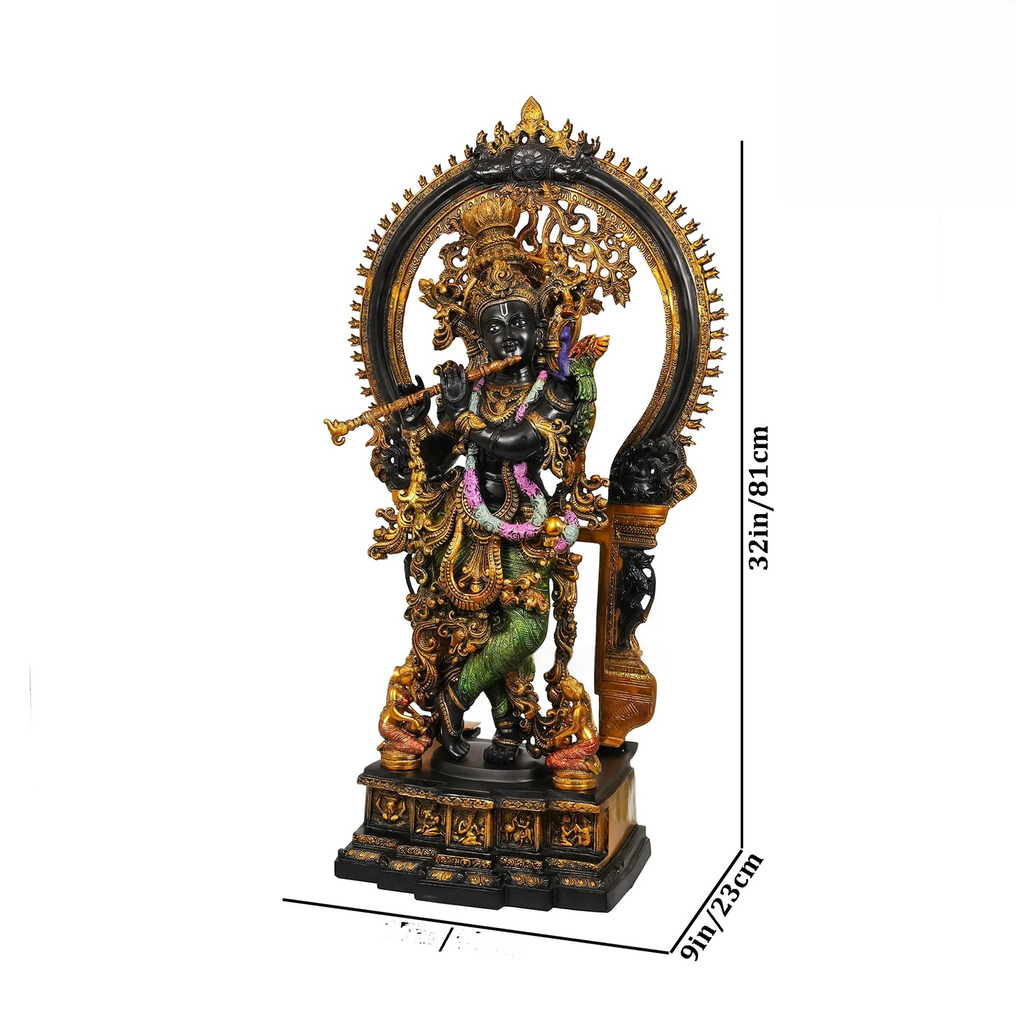 Brassaura® Brass Krishna Idol Hand Painted for Home Temple | Height 32 Inches