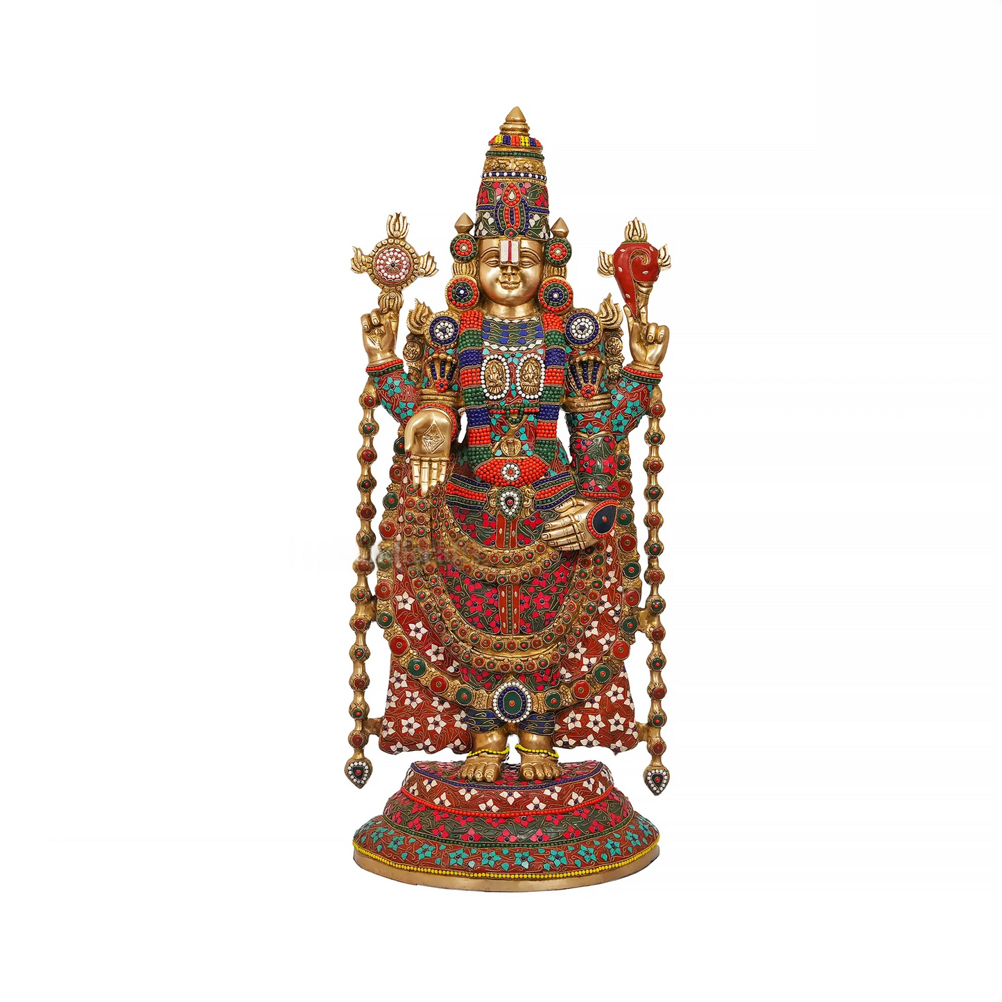 Brassaura® Brass Tirupati Balaji Idol with Stonework for Home Temple | Height 38.5 Inches
