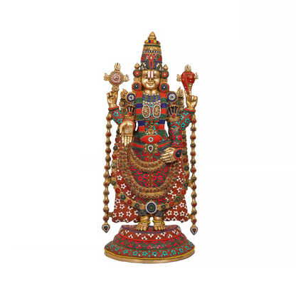 Brassaura® Brass Tirupati Balaji Idol with Stonework for Home Temple | Height 38.5 Inches