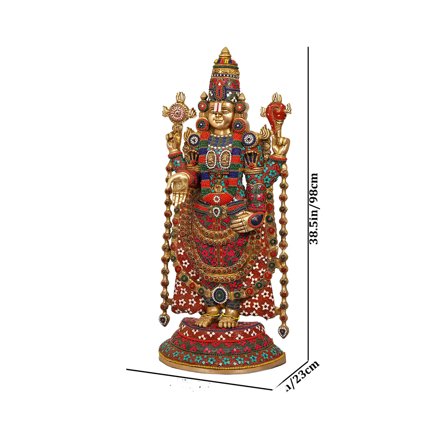 Brassaura® Brass Tirupati Balaji Idol with Stonework for Home Temple | Height 38.5 Inches