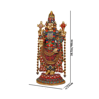 Brassaura® Brass Tirupati Balaji Idol with Stonework for Home Temple | Height 38.5 Inches