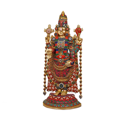 Brassaura® Brass Tirupati Balaji Idol with Stonework for Home Temple | Height 38.5 Inches