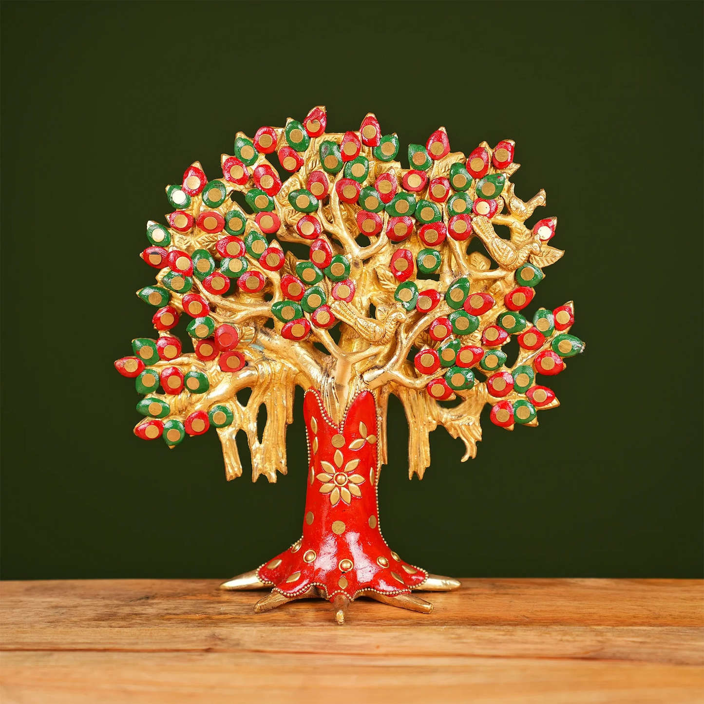 Brassaura® Brass Kalpavriksha Tree with Stonework for Home Decor | Height 9 Inches