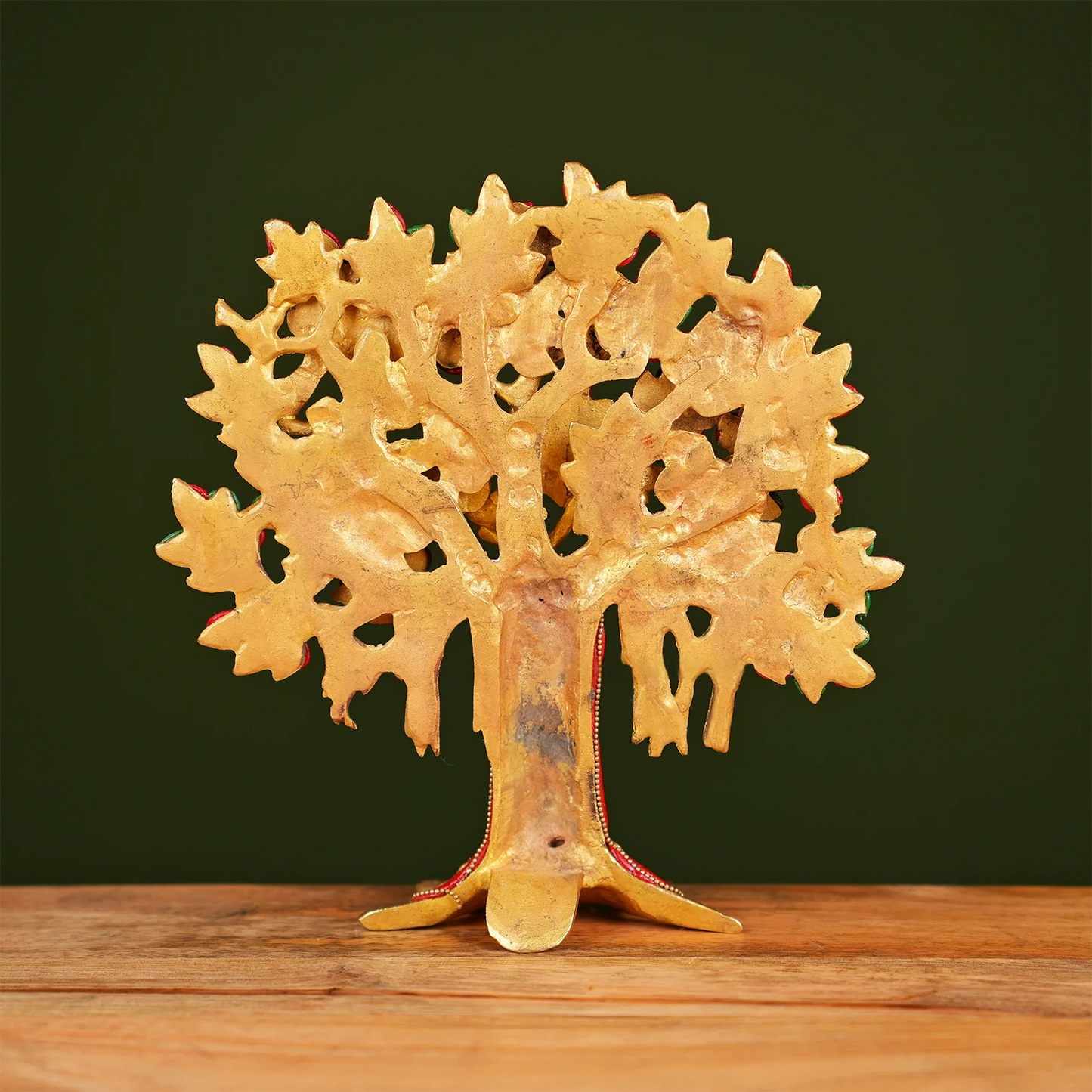 Brassaura® Brass Kalpavriksha Tree with Stonework for Home Decor | Height 9 Inches