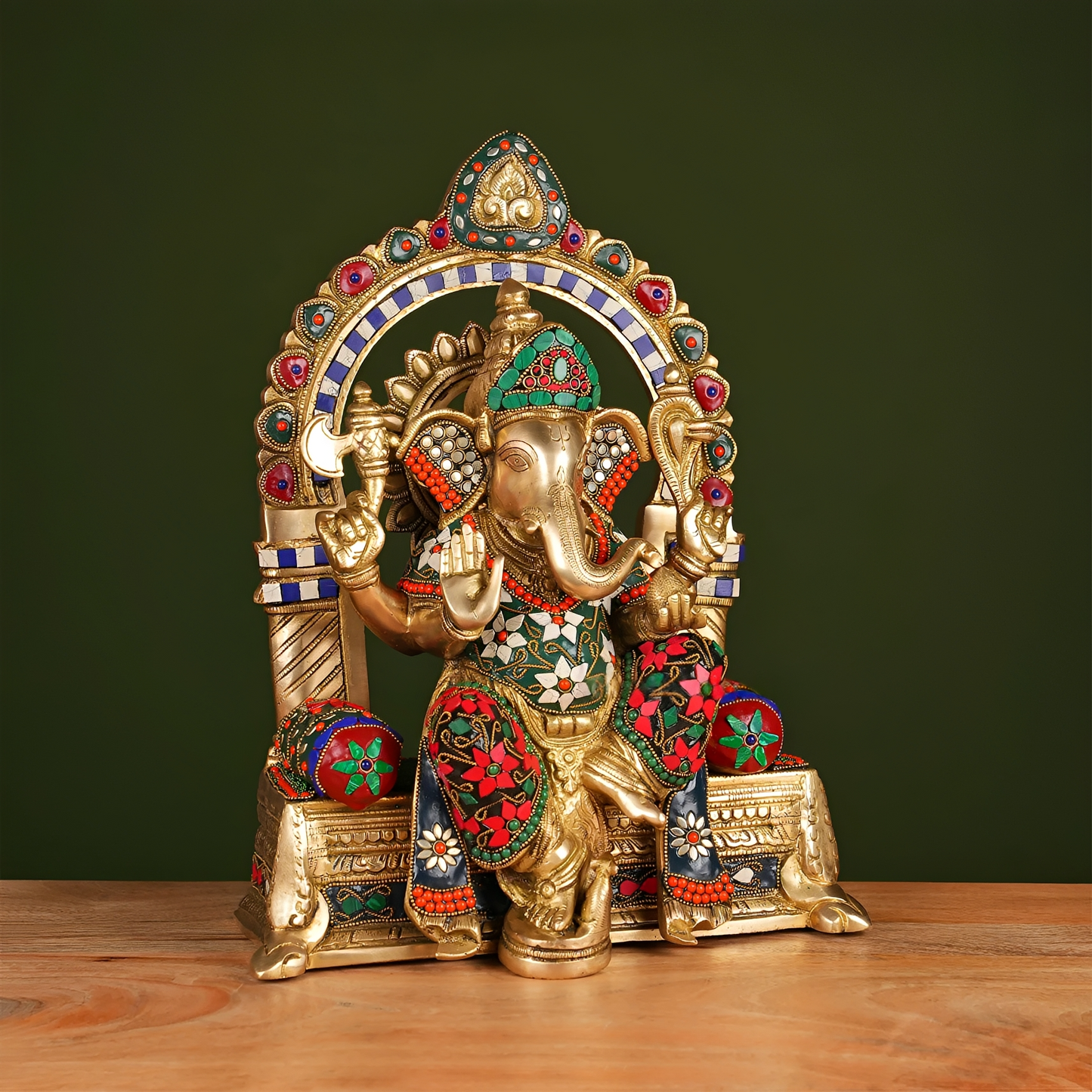 Brassaura® Brass Ganesha Idol with Stone Work | Height 17 Inches
