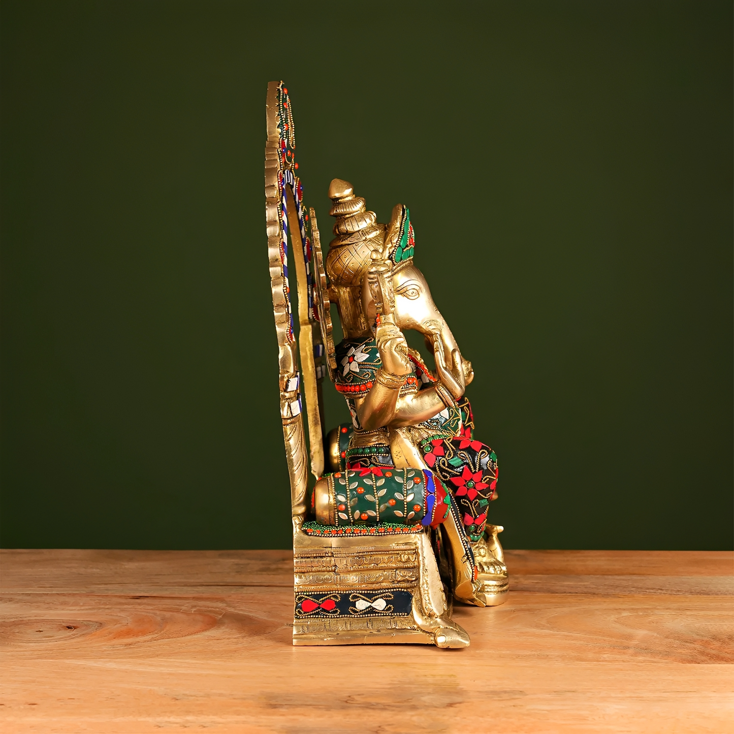 Brassaura® Brass Ganesha Idol with Stone Work | Height 17 Inches