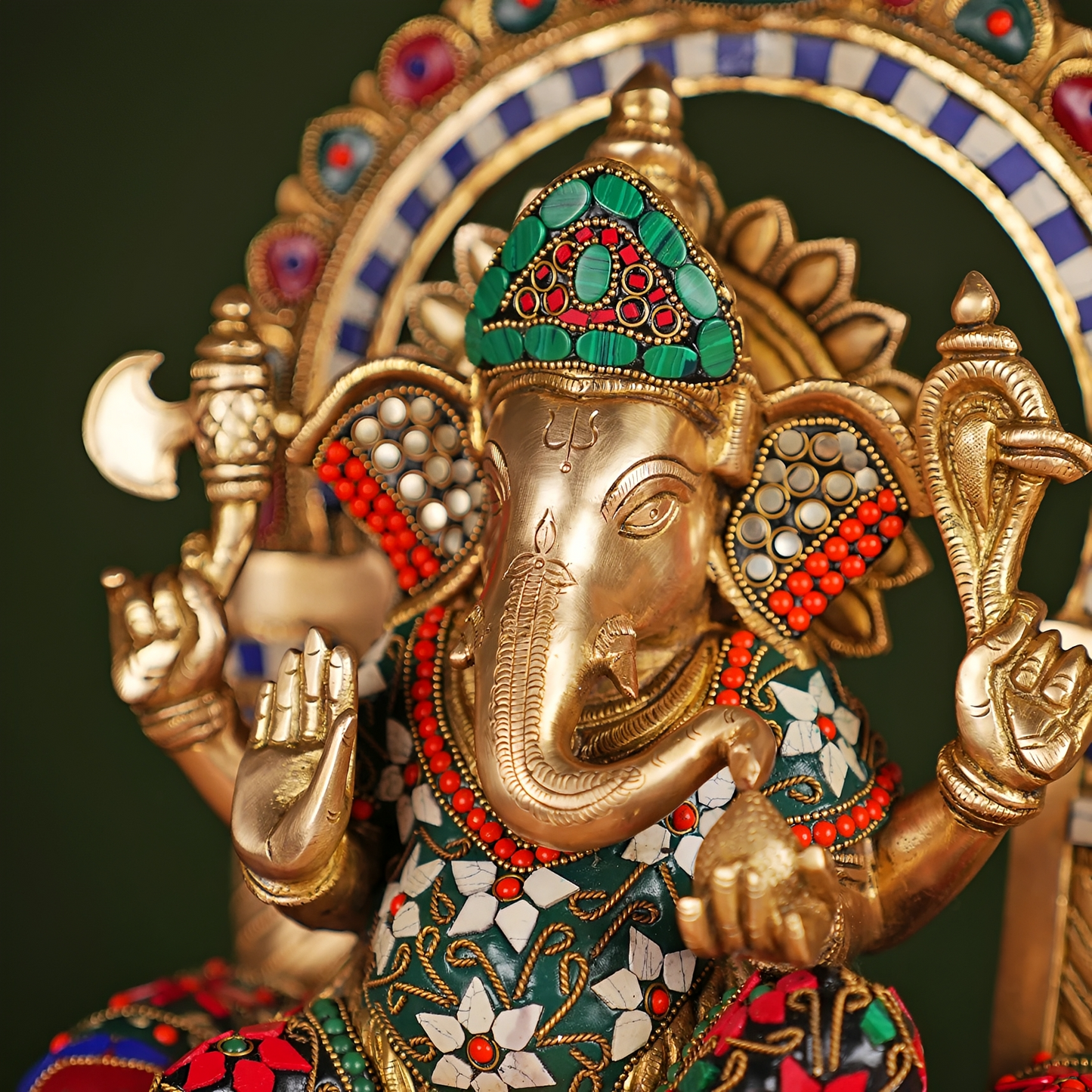 Brassaura® Brass Ganesha Idol with Stone Work | Height 17 Inches