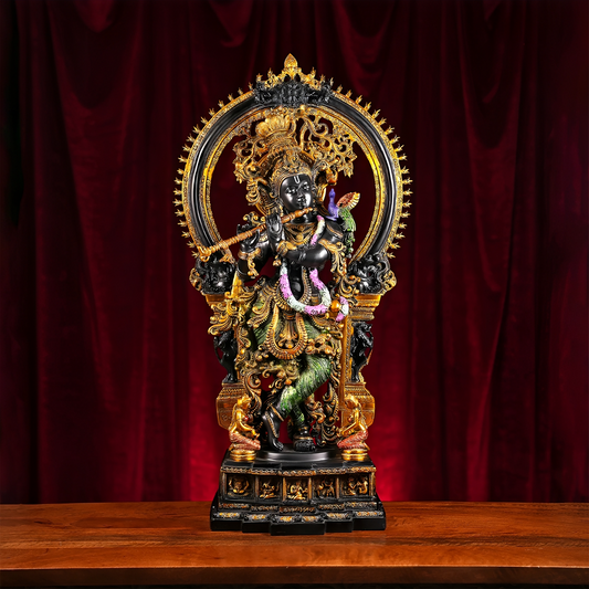 Brassaura® Brass Krishna Idol Hand Painted for Home Temple | Height 32 Inches
