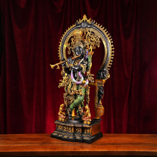 Brassaura® Brass Krishna Idol Hand Painted for Home Temple | Height 32 Inches