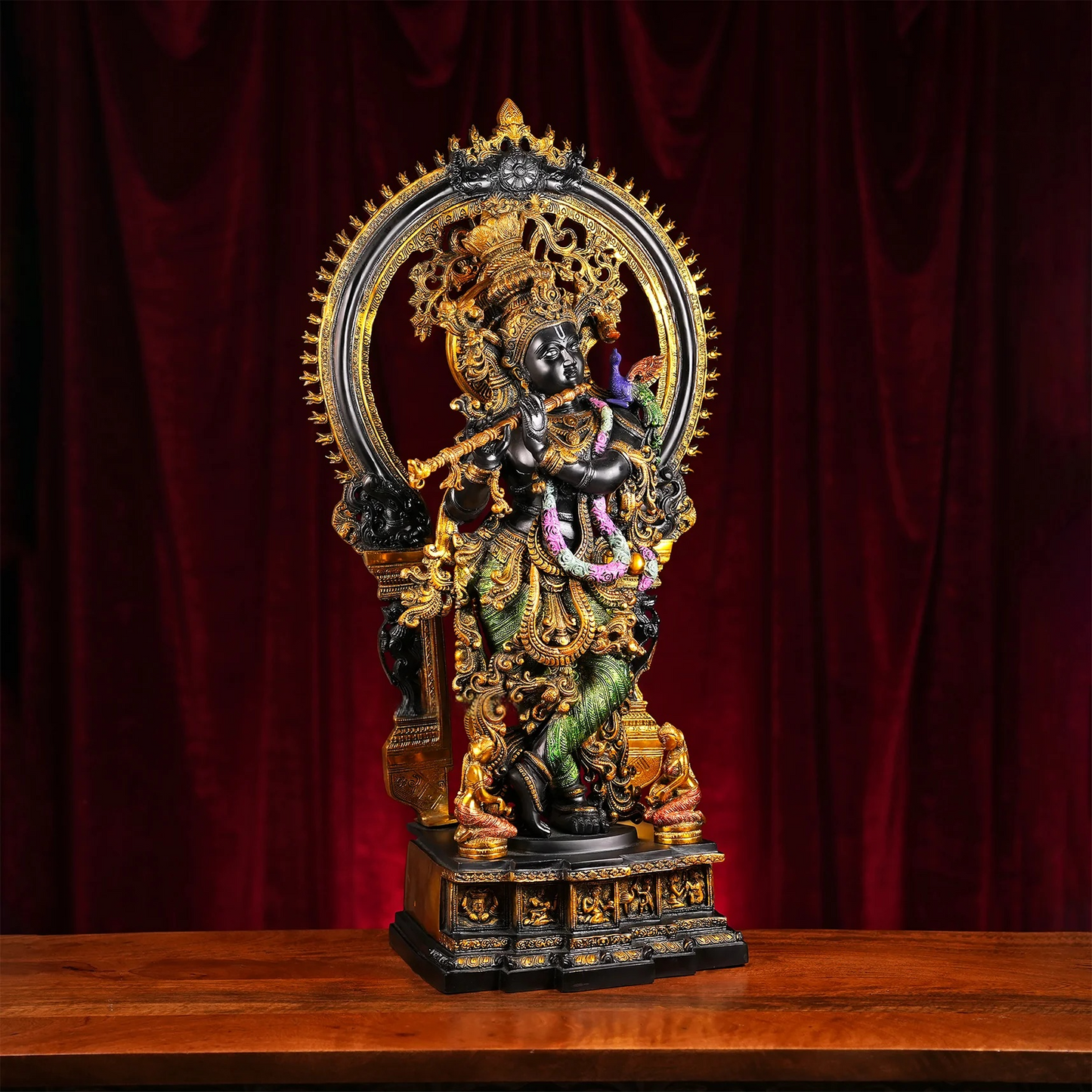 Brassaura® Brass Krishna Idol Hand Painted for Home Temple | Height 32 Inches