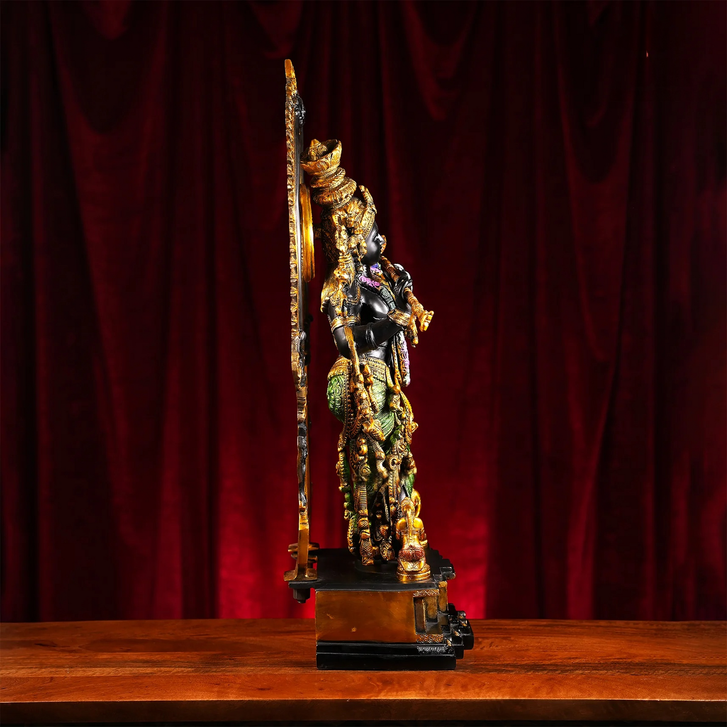 Brassaura® Brass Krishna Idol Hand Painted for Home Temple | Height 32 Inches