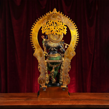 Brassaura® Brass Krishna Idol Hand Painted for Home Temple | Height 32 Inches
