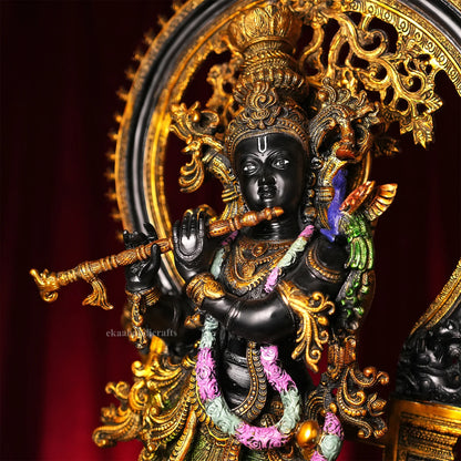 Brassaura® Brass Krishna Idol Hand Painted for Home Temple | Height 32 Inches