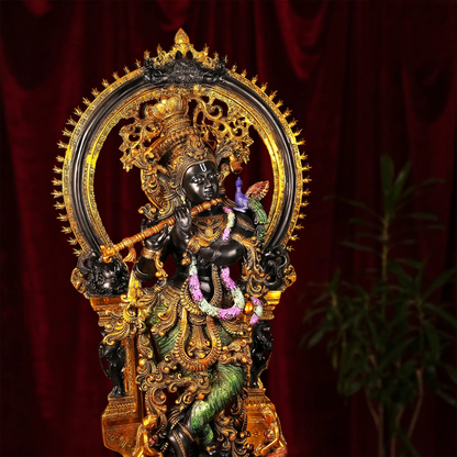 Brassaura® Brass Krishna Idol Hand Painted for Home Temple | Height 32 Inches