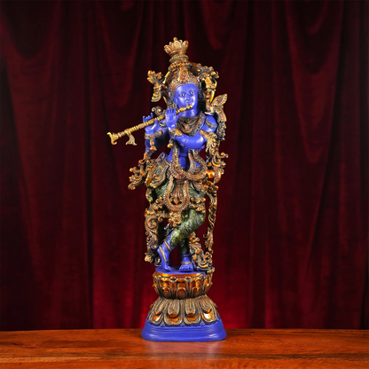 Brassaura® Brass Radha & Krishna Hand Painted Idol | Height 29 Inches