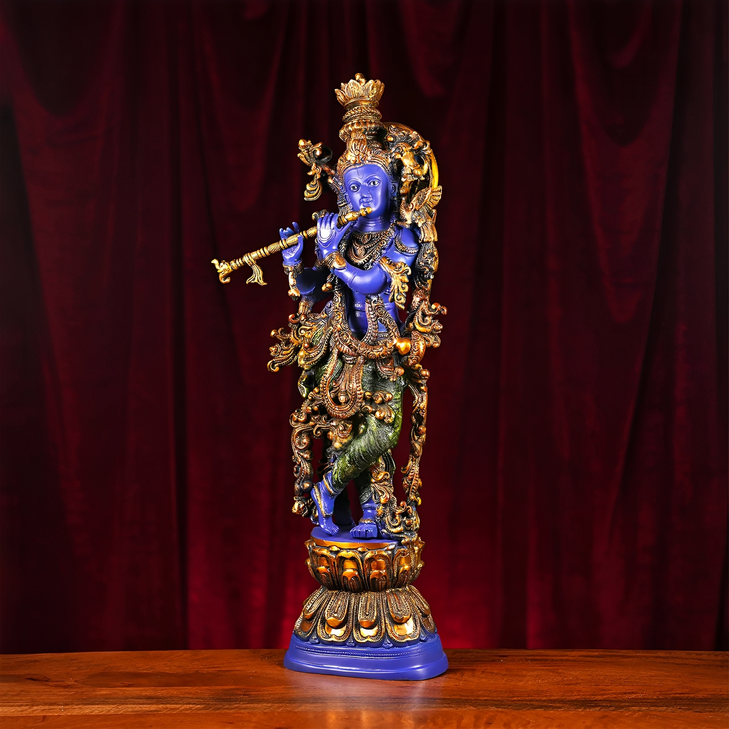 Brassaura® Brass Krishna Flute Playing Murti for Home Temple | Height 29 Inches