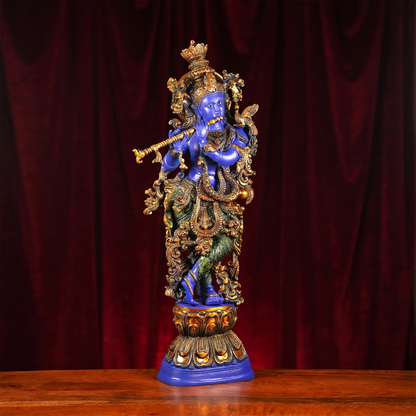 Brassaura® Brass Radha & Krishna Hand Painted Idol | Height 29 Inches