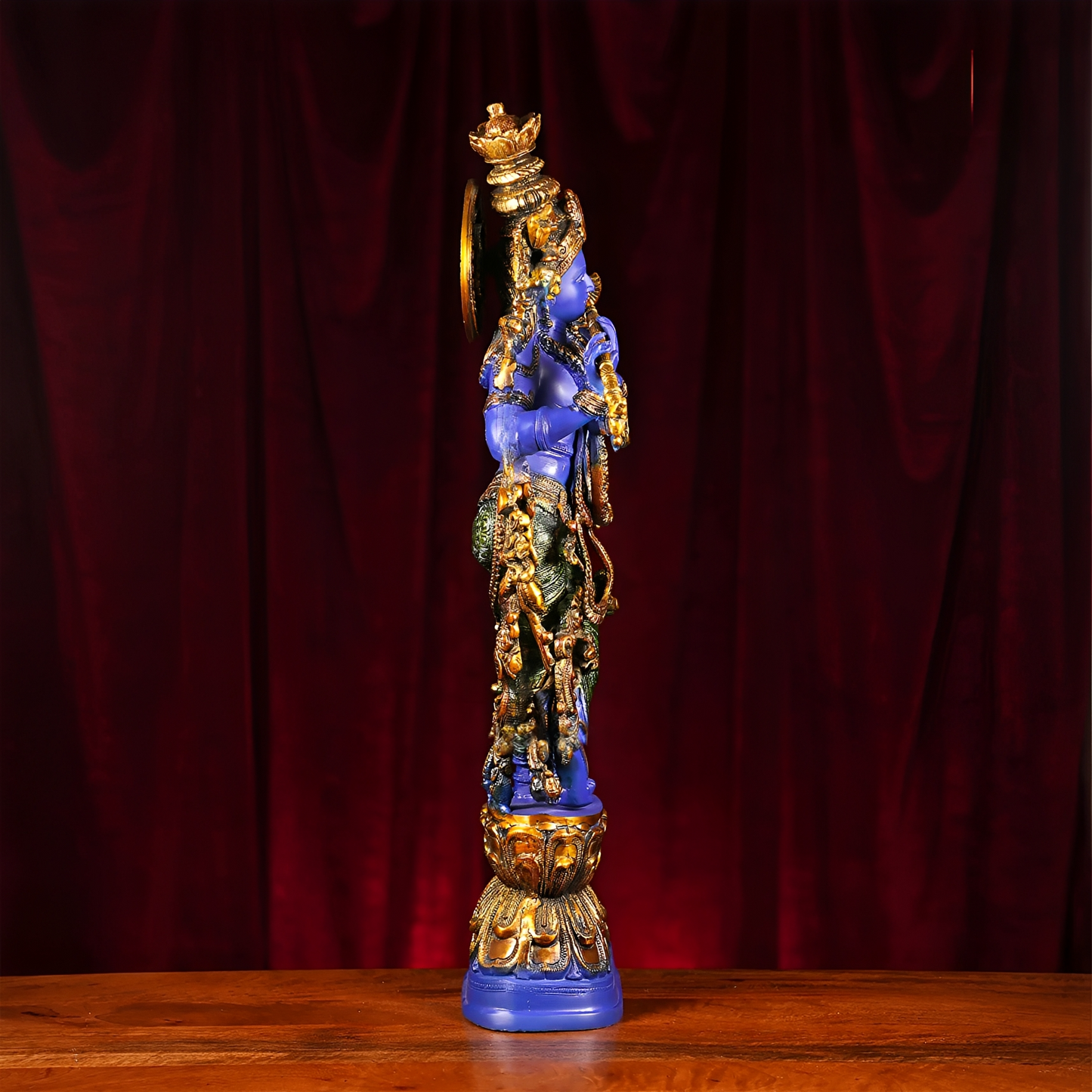 Brassaura® Brass Krishna Flute Playing Murti for Home Temple | Height 29 Inches