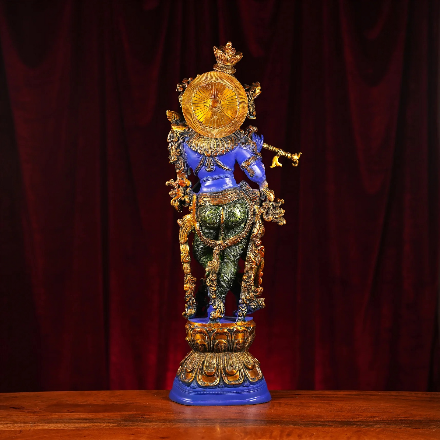 Brassaura® Brass Krishna Flute Playing Murti for Home Temple | Height 29 Inches