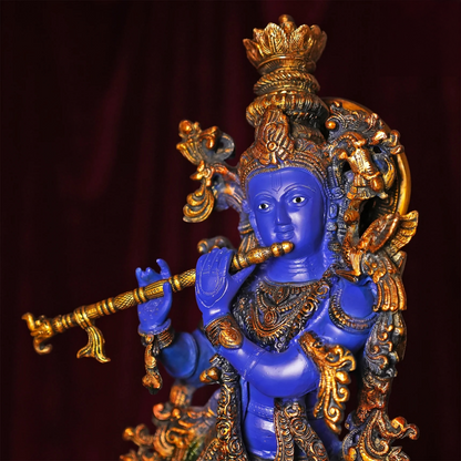 Brassaura® Brass Krishna Flute Playing Murti for Home Temple | Height 29 Inches
