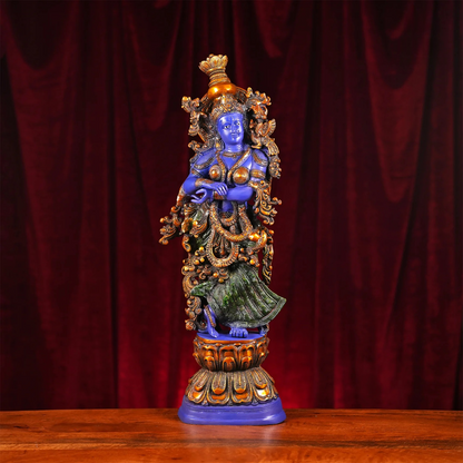 Brassaura® Brass Radha & Krishna Hand Painted Idol | Height 29 Inches