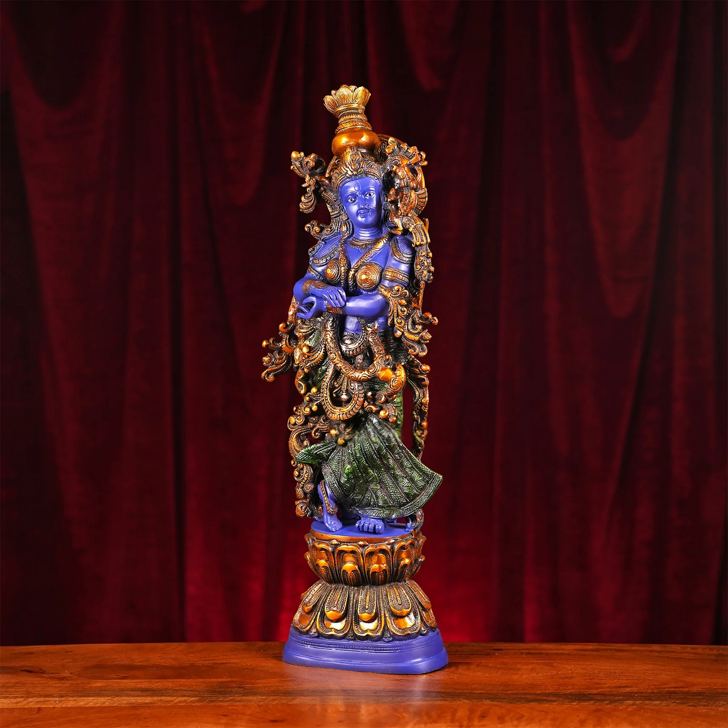 Brassaura® Brass Radha & Krishna Hand Painted Idol | Height 29 Inches