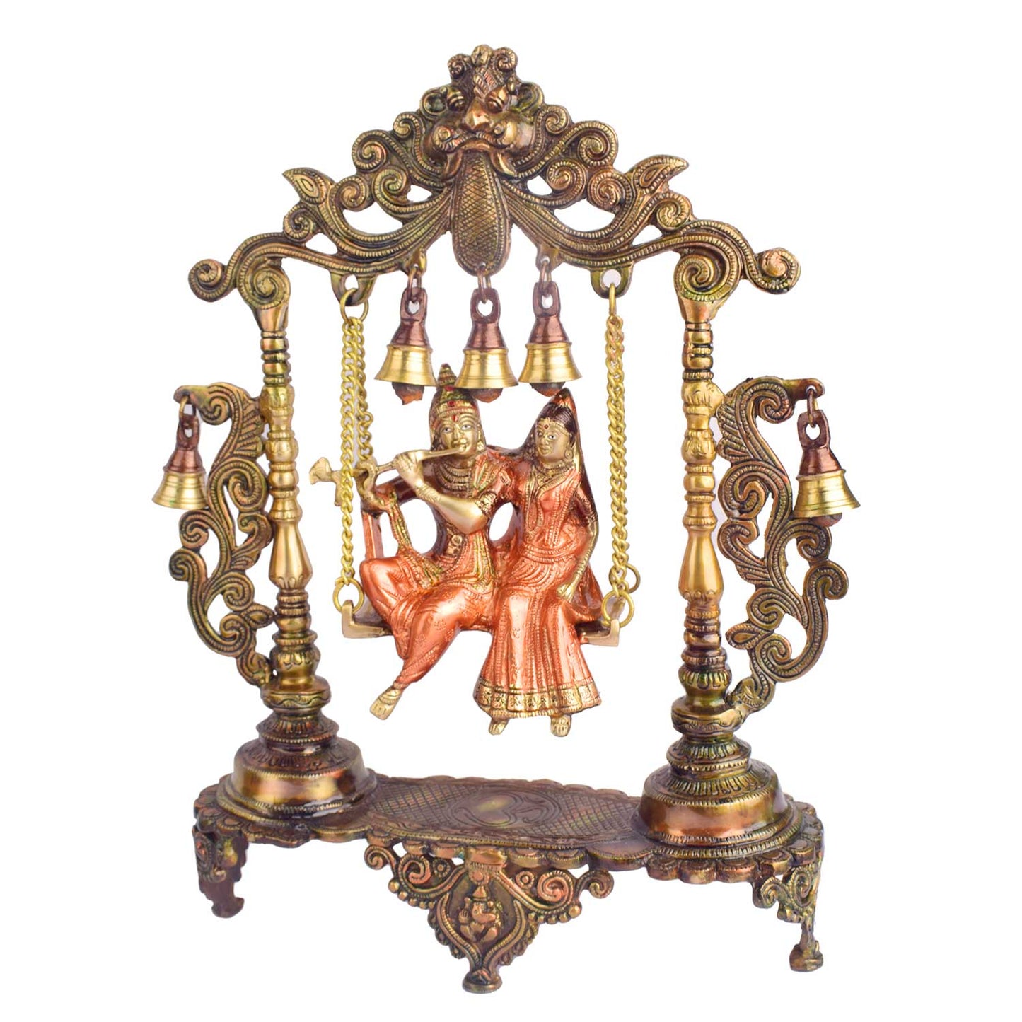 Brassaura® Radha Krishna Swing Jhoola Brass Idol | Pure Brass | Height 18.1 Inches