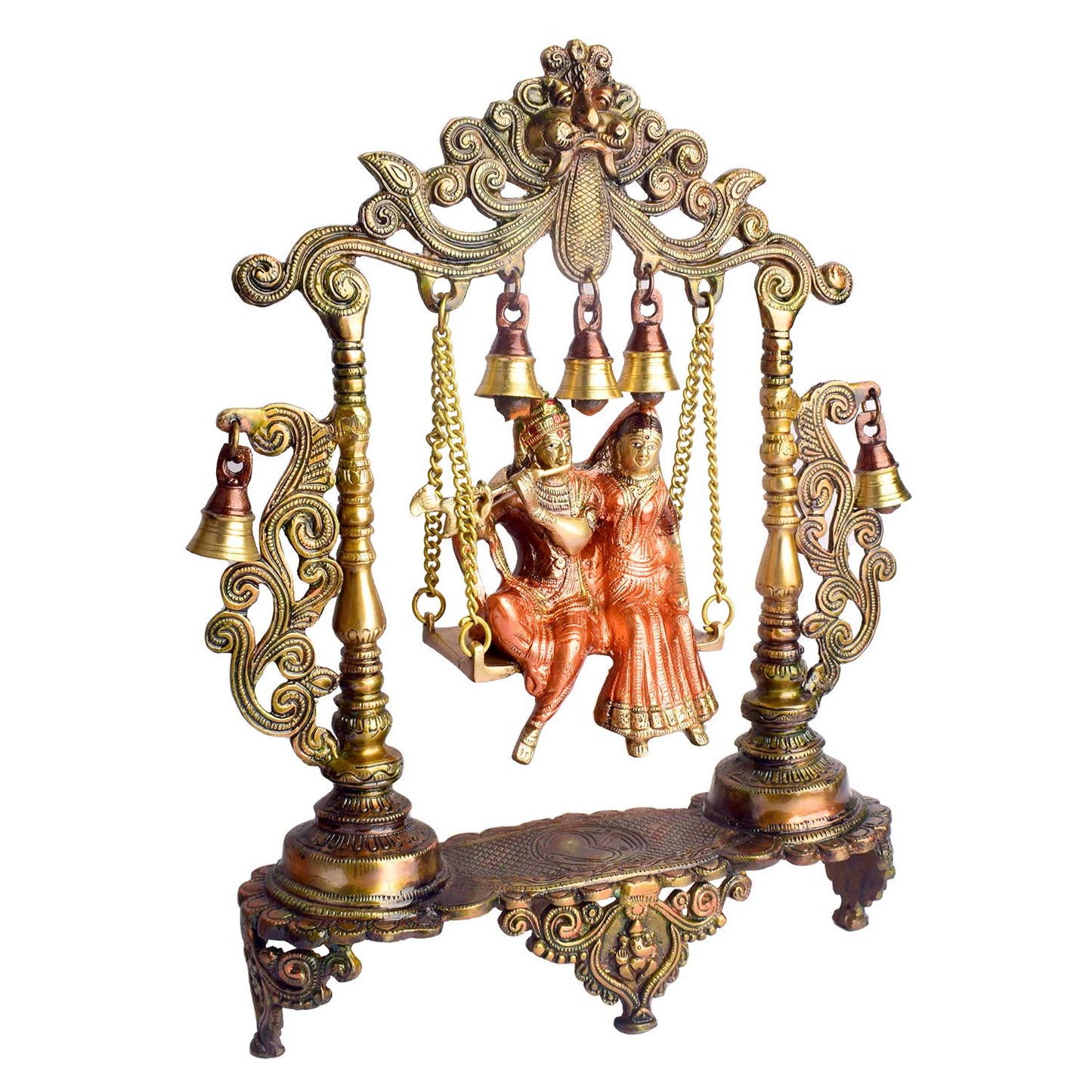 Brassaura® Radha Krishna Swing Jhoola Brass Idol | Pure Brass | Height 18.1 Inches
