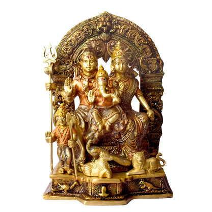 Brassaura® Sampurna Shiv Parivaar Brass Idol | Pure Brass | Height 11.6 Inches