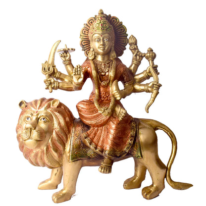 Brassaura® Sherawali Mata Brass Statue | Pure Brass | Height 13 Inches
