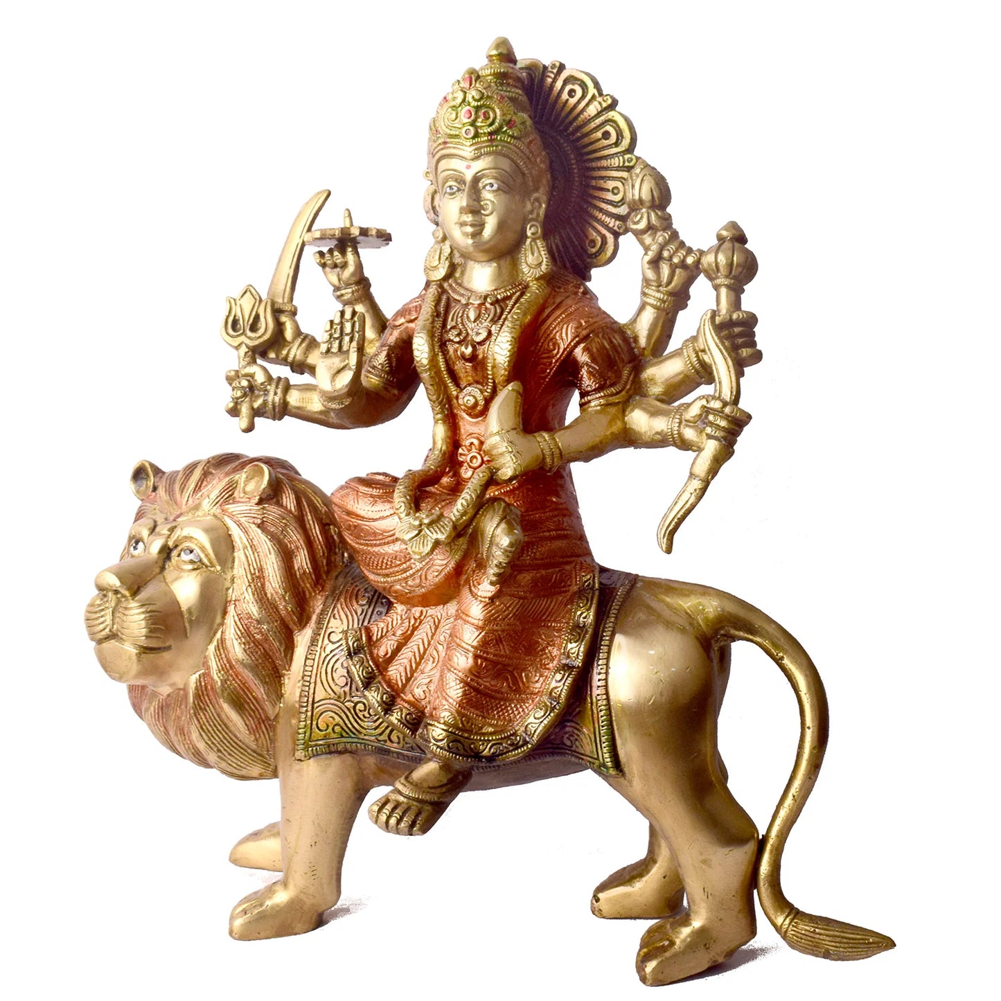 Brassaura® Sherawali Mata Brass Statue | Pure Brass | Height 13 Inches