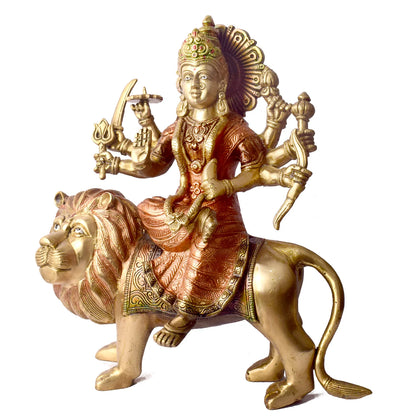 Brassaura® Sherawali Mata Brass Statue | Pure Brass | Height 13 Inches