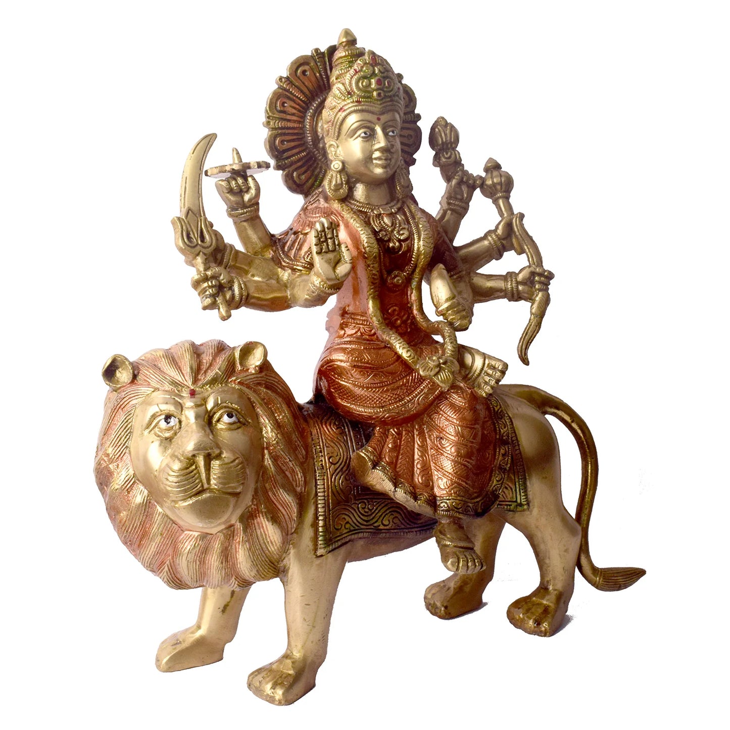 Brassaura® Sherawali Mata Brass Statue | Pure Brass | Height 13 Inches