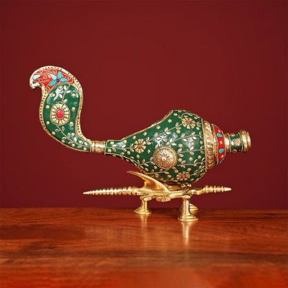 Brassaura® Brass Decorative Shankh without Stand | Height 9 Inches