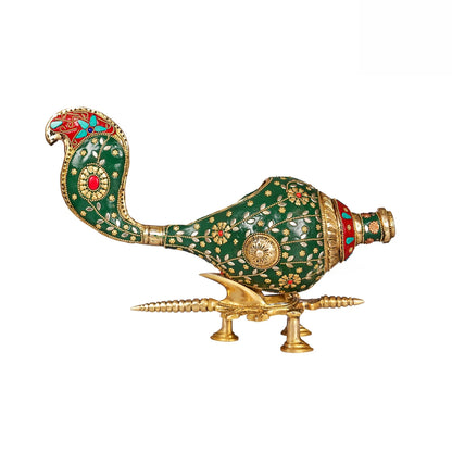 Brassaura® Brass Decorative Shankh without Stand | Height 9 Inches