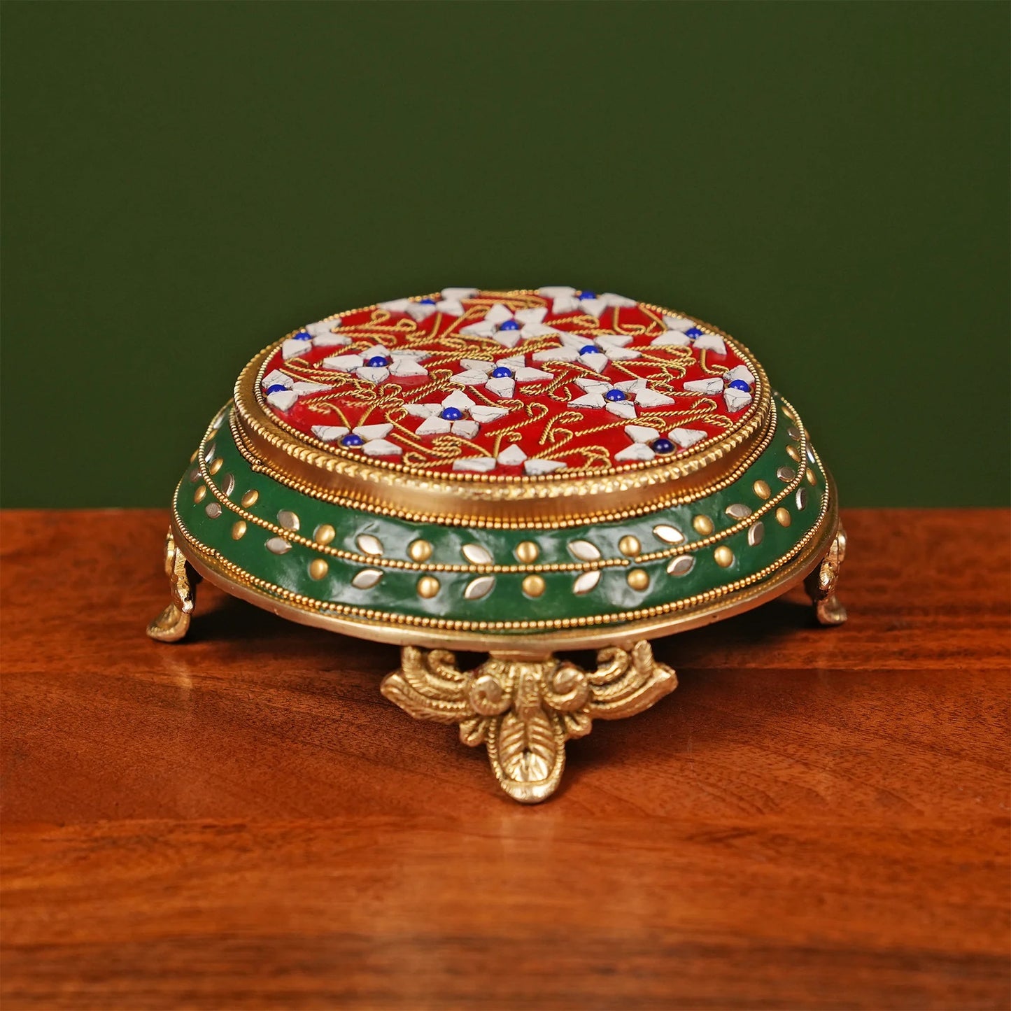 Brassaura® Brass Puja Chowki | Height 3 Inches | Handcrafted Meenakari