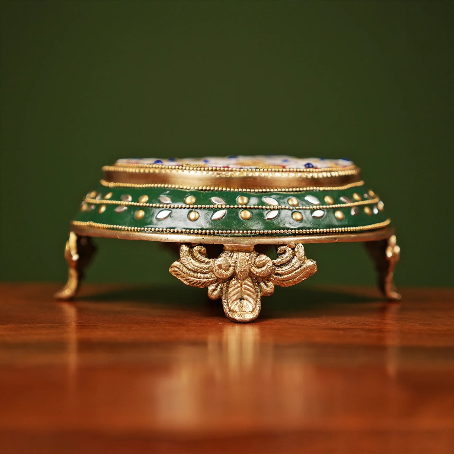Brassaura® Brass Puja Chowki | Height 3 Inches | Handcrafted Meenakari