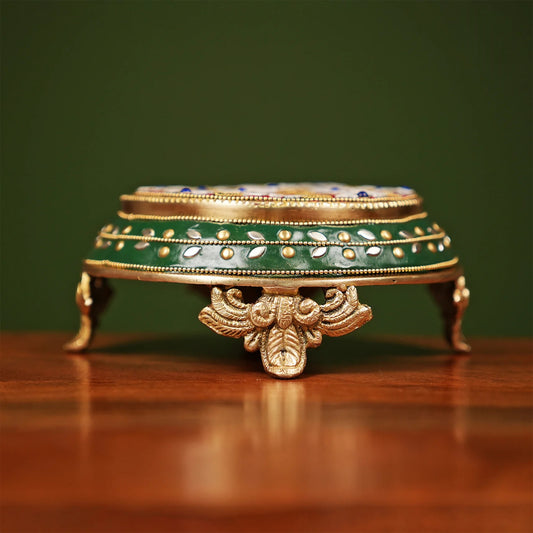 Brassaura® Brass Puja Chowki | Height 3 Inches | Handcrafted Meenakari