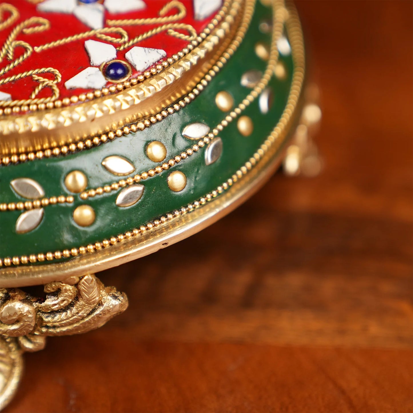 Brassaura® Brass Puja Chowki | Height 3 Inches | Handcrafted Meenakari