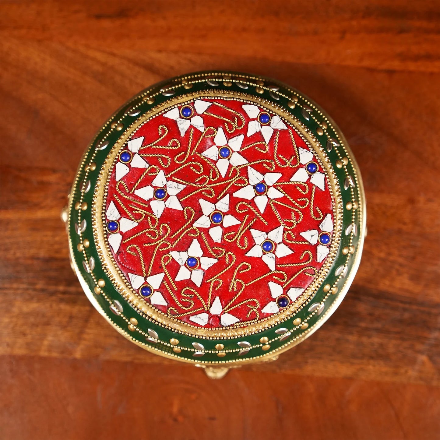 Brassaura® Brass Puja Chowki | Height 3 Inches | Handcrafted Meenakari