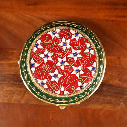 Brassaura® Brass Puja Chowki | Height 3 Inches | Handcrafted Meenakari