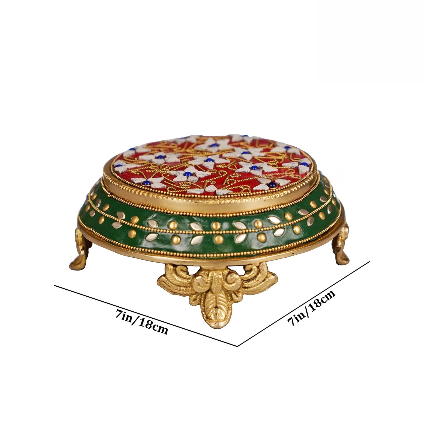 Brassaura® Brass Puja Chowki | Height 3 Inches | Handcrafted Meenakari