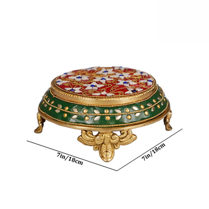 Brassaura® Brass Puja Chowki | Height 3 Inches | Handcrafted Meenakari