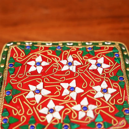 Brassaura® Brass Puja Chowki | Height 2 Inches | Stonework Mandir Platform with Ghungroo Bells