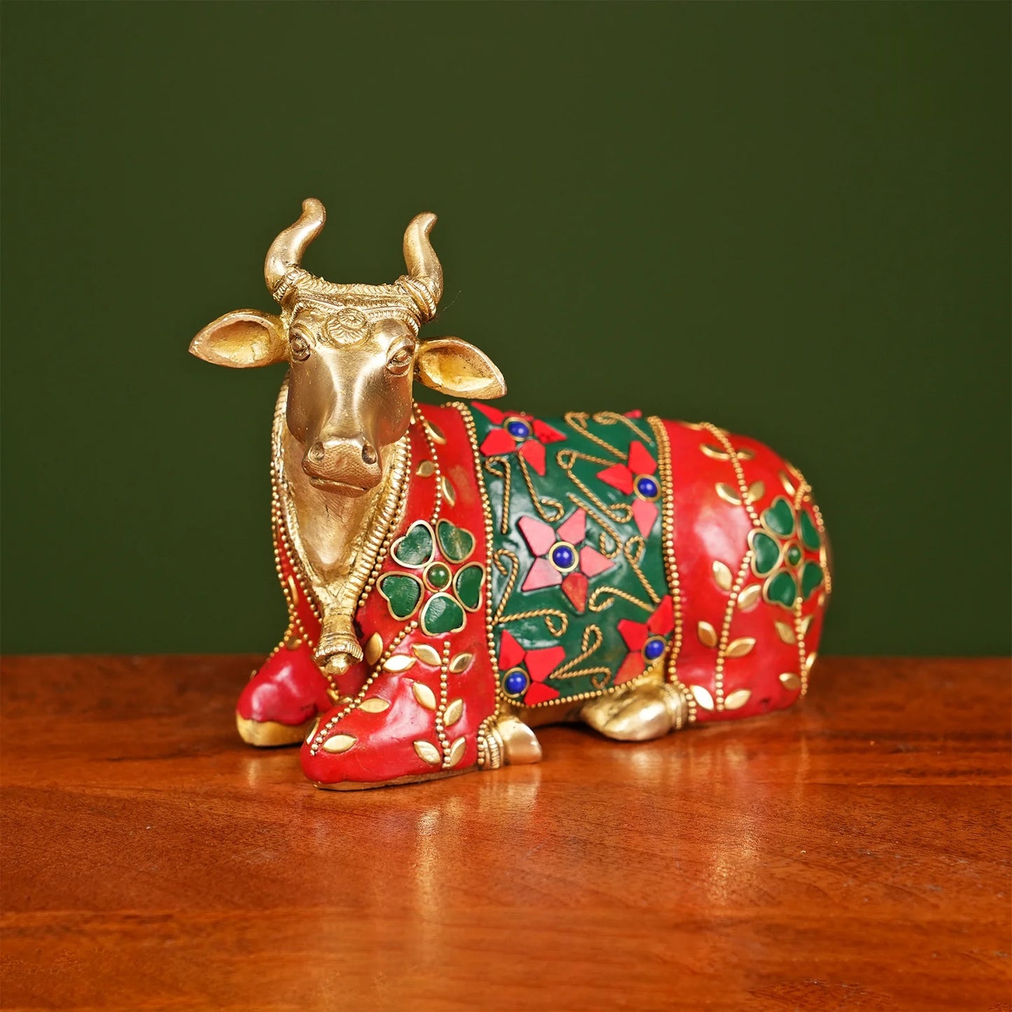 Brassaura® Brass Nandi Idol with Stone Work | Height 6 Inches