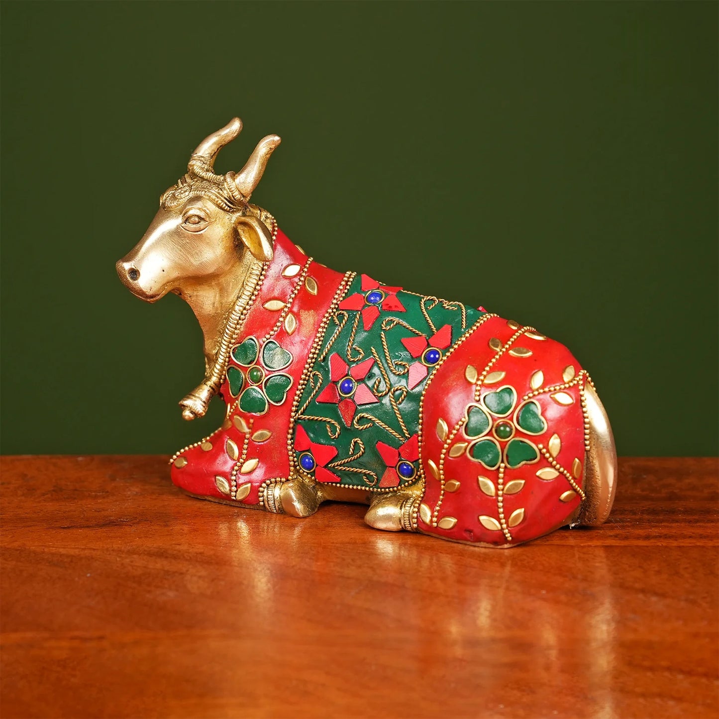 Brassaura® Brass Nandi Idol with Stone Work | Height 6 Inches