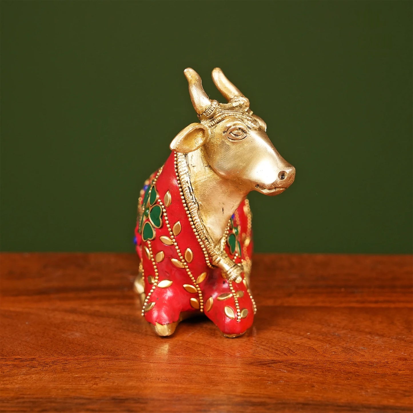 Brassaura® Brass Nandi Idol with Stone Work | Height 6 Inches